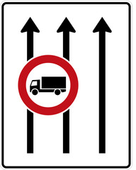 This sign indicates the end of a lanelanes. All the traffic in this lanethese lanes must merge into the adjacent lane. Direction Signs, road signs Germany