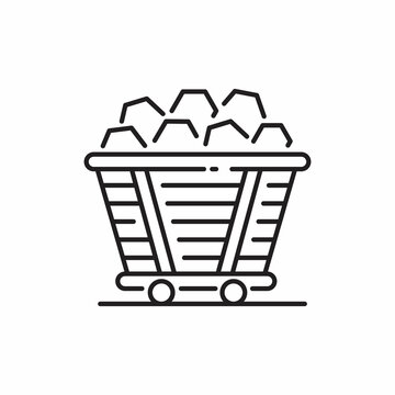 recommend clip art: Coal trolley line icon. Mine wagon sign. Stone or Rock cart symbol. Quality design element. Linear style coal trolley icon
