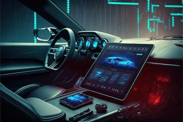 Electric Vehicle with Self-Driving. Future Car Software Technology.Self-Driving Car, Autonomous Vehicle, Driverless Car, Robo-Car, 3D illustration, 3D rendering, ai

