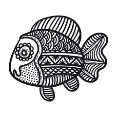 Hand drawn animal mandala illustration, imaginative fish