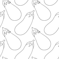 Eggplants vector colored seamless pattern isolated on white background. Farm, fresh, ecological vegetables artwork.