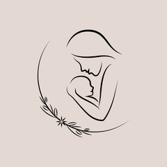 Plain black line art Breastfeeding Plotter. Of a nursing or breastfeeding mom, Silhouette Mum Template Line Art Lady Baby 
