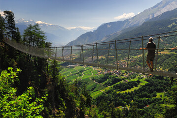 Bisse du Torrent Neuf - suspension bridge in Bernese Alps, Pennine Alps, Rhone Valley, Fendant Wine...