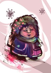 Winter red girl with a scarf illustration