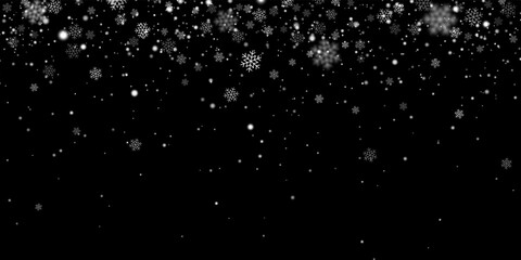 Winter snow snowflakes on black background. Vector