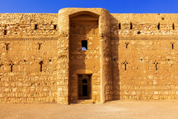 Entrance to desert castle Qasr Kharana, Al Kharaneh near Amman, Jordan. Built in 8th century, used...