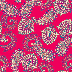 Seamless pattern with paisley ornament. Ornate floral decor for fabric. Vector illustration