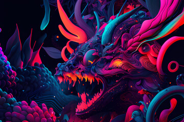 Obraz premium Fluorescent Dreamy Mystical colorful glowing fantasy world Imagination of start of mind