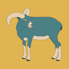 Fashion minimal illustration. Retro goat. Trendy colors design