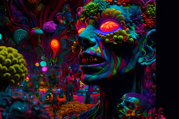 Fluorescent Dreamy Mystical colorful glowing fantasy world Imagination of start of mind