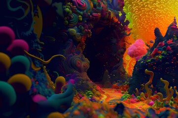 Plakat Fluorescent Dreamy Mystical colorful glowing fantasy world Imagination of start of mind