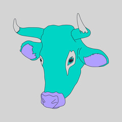 Fashion minimal illustration art. Cow head. Trendy trippy design