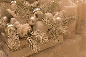 Fototapeta na wymiar Christmas candlestick with beautiful décor