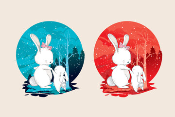 Christmas Winter Snow with happy Cute Animal bunny