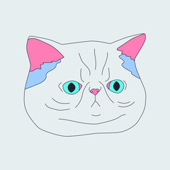 Fashion minimal illustration art. Cat head. Trendy trippy funny design