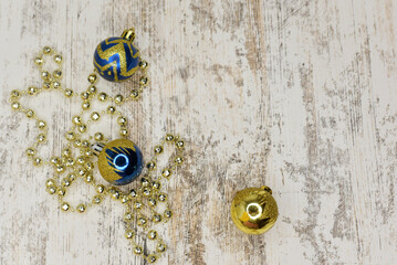 Blue and gold Christmas balls. New Year