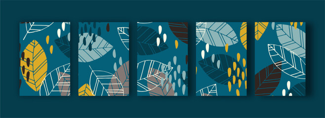 Naklejka premium Scandinavian abstract botanical illustrations. Contemporary wall decor. Collection of trendy artistic posters. 