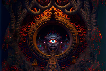 Obraz premium Fluorescent Dreamy Mystical colorful glowing fantasy world Imagination of start of mind