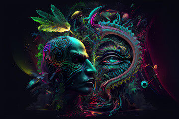 Fluorescent Dreamy Mystical colorful glowing fantasy world Imagination of start of mind