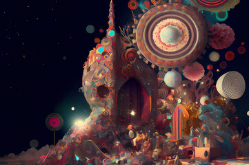 Fluorescent Dreamy Mystical colorful glowing fantasy world Imagination of start of mind