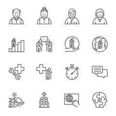 Seniors Thin Line Icons, Aging society concept, Vector line icon set