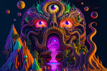 Fluorescent Dreamy Mystical colorful glowing fantasy world Imagination of start of mind