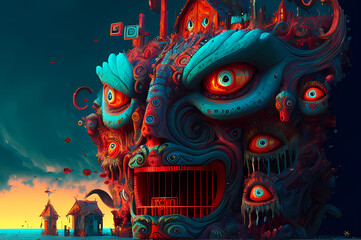 Fluorescent Dreamy Mystical colorful glowing fantasy world Imagination of start of mind