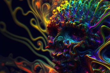 Obraz premium Fluorescent Dreamy Mystical colorful glowing fantasy world Imagination of start of mind