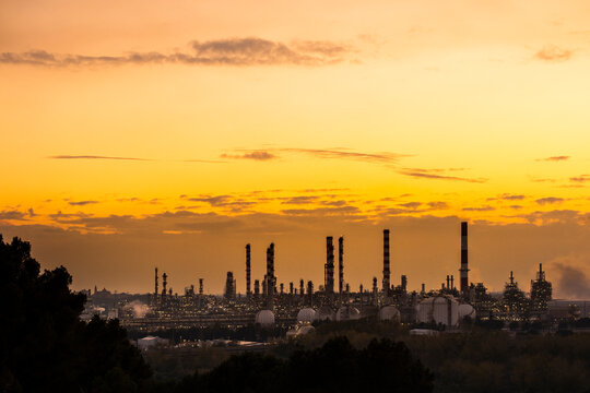 Panoramic view of a petrochemical and refinery industrial area