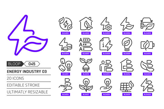 Energy industry 03 related, pixel perfect, editable stroke, up scalable, line, vector bloop icon set.