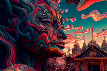 Obraz premium Fluorescent Dreamy Mystical colorful glowing fantasy world Imagination of start of mind