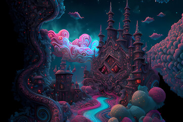 Fluorescent Dreamy Mystical colorful glowing fantasy world Imagination of start of mind