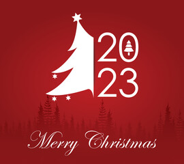 Happy Christmas poster with tree , stars, Happy new year 2023