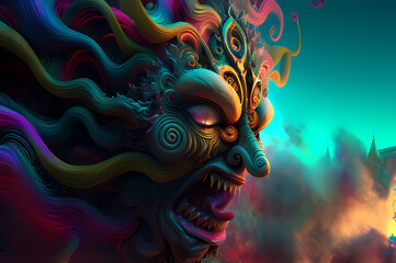 Obraz premium Fluorescent Dreamy Mystical colorful glowing fantasy world Imagination of start of mind