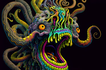 Fluorescent Dreamy Mystical colorful glowing fantasy world Imagination of start of mind