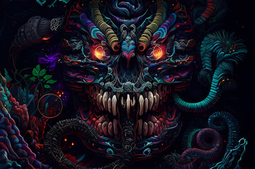 Obraz premium Fluorescent Dreamy Mystical colorful glowing fantasy world Imagination of start of mind