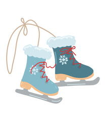 Blue skates illustration. winter figure skates