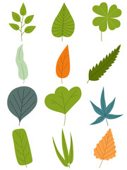 Leaves hand drawn icon vector set isolated on white background, Hand drawn decorative elements, Simple cartoon hand drawn style