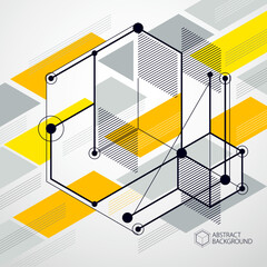 Trend isometric geometric pattern yellow background with bright blocks and cubes. Technical plan can be used in web design and as wallpaper or background. Perfect background for your design projects. - obrazy, fototapety, plakaty