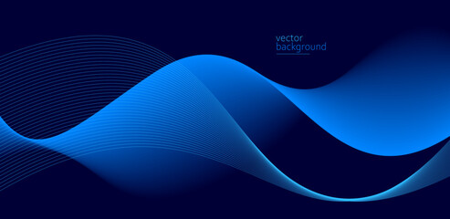 Flowing dark blue curve shape with soft gradient vector abstract background, relaxing and tranquil art, can illustrate health medical or sound of music.