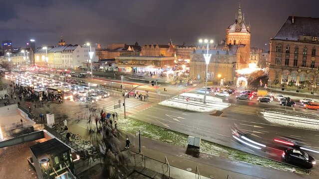 2022.12.10. view of the historical part of the city with Christmas markets Gdansk Poland. timelapse
