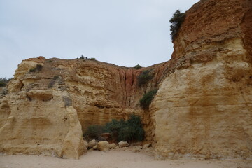 Closeup of cliffs at beach in Armacao de Pera