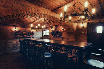 Old wine cellar with bench for tasting