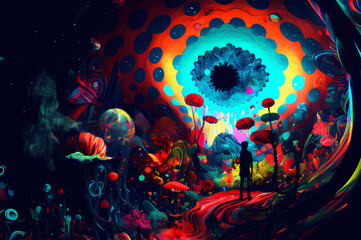 Obraz premium Fluorescent Dreamy Mystical colorful glowing fantasy world Imagination of start of mind