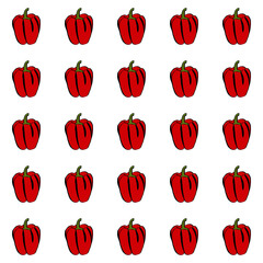 A simple doodle illustration of bright juicy sweet pepper. Sweet Bulgarian pepper. Seamless pattern.