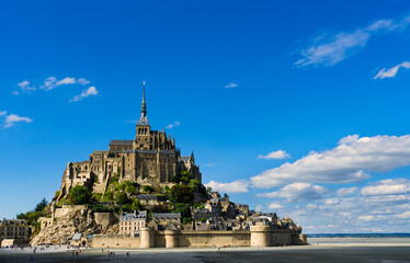 Perspective view of Mont Saint Michel in Normandy, France. World Heritage Monument by Unesco.