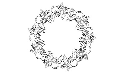 Christmas Wreath and garlands. Pattern Vintage Embroidery Design for print or use as party invitation, Greeting card, poster.