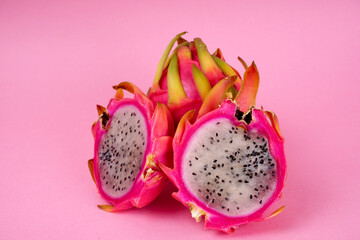 Healthy dragon fruits or pitaya isolated on texture background.