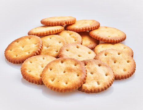 Delicious group of salty biscuits over isolated white background