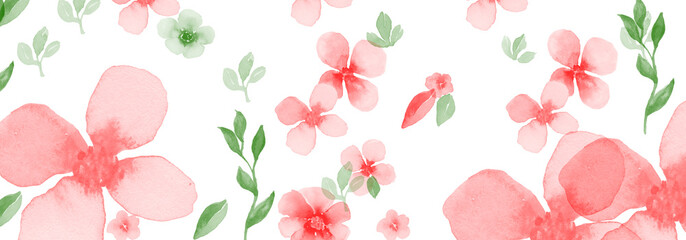 Obraz na płótnie Canvas watercolor flowers & leaves seamless pattern